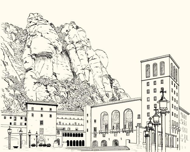 Montserrat Monastery Sketch Vector Image