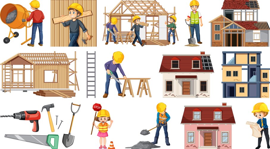 set of construction site objects vector image