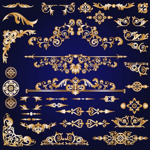 Set gold vintage decorative elements Royalty Free Vector