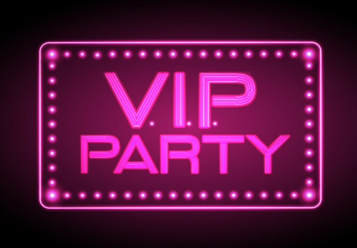 VIP Neon Party Sign Vector Image
