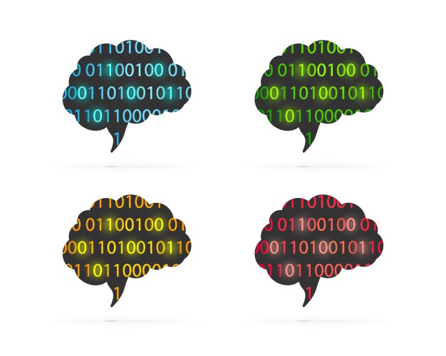 brain with binary code set vector image