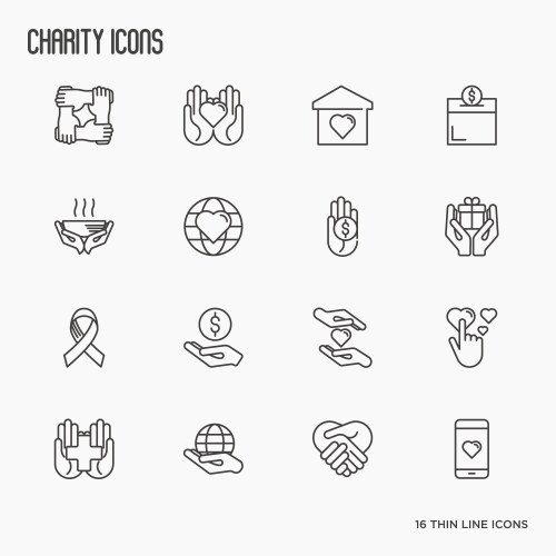 charity and donation thin line icons set vector image vector image