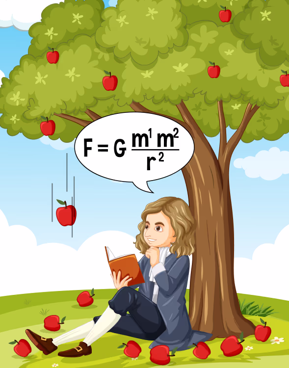 isaac newton and the falling apple vector 41936306