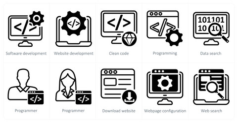 a set of 5 seo icons as software development vector image