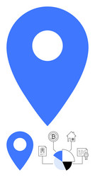 blue map pin with business elements showing data vector image