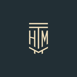 hm initial monogram with simple line art pillar vector image