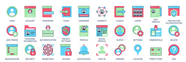 user account icon set in flat color icons web vector image