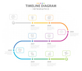 8 Step Timeline Chart - Yearly Topics vector image