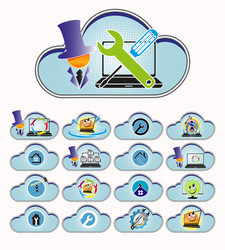 blue computer cloud set vector image