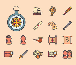 christopher columbus man line and fill style vector image