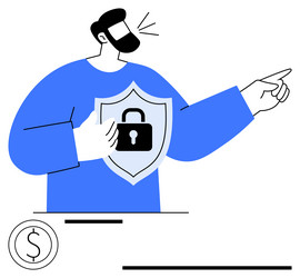 man holding shield with lock icon pointing vector image
