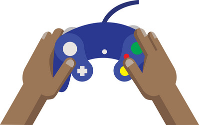 Playing game using blue joy stick pad vector