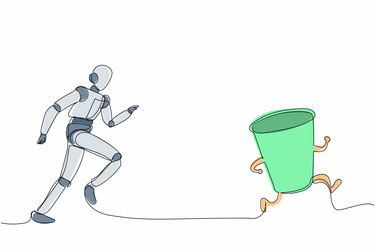 single continuous line drawing robot run chasing vector image