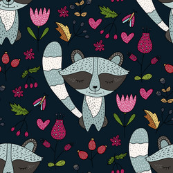 seamless forest pattern with cute color vector image