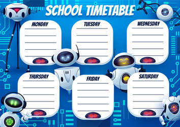 timetable planner school robots and bots vector image