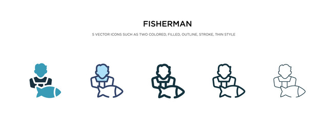 fisherman icon in different style two colored vector image