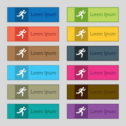 Running man icon sign set of twelve rectangular vector