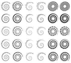 set 30 of spiral helix shapes concentric rotating vector image