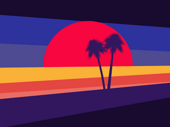 sunset with palm trees on the background style vector