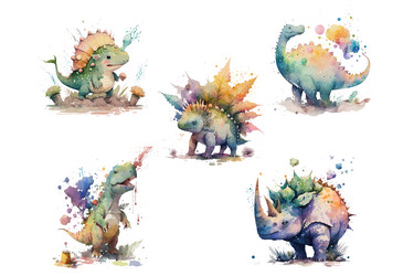 Premium Vector  Cute little dinosaur portrait with watercolor