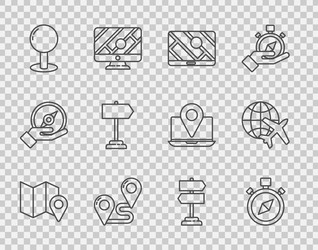 set line folded map with location marker compass vector image