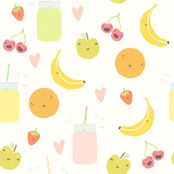 smoothie pattern with funny fruits vector image