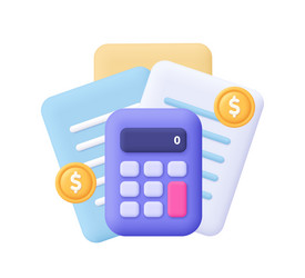 document sheets with calculator and coins vector image