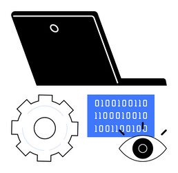 technology concept with laptop binary code gear vector image