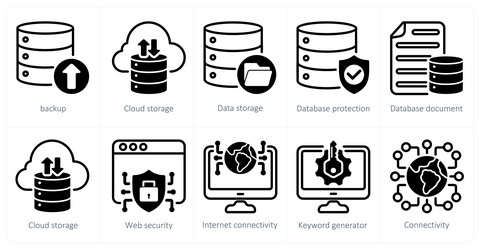 a set of 5 seo icons as backup storage data vector image