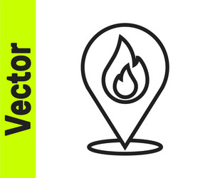 black line map pointer with fire flame icon vector image