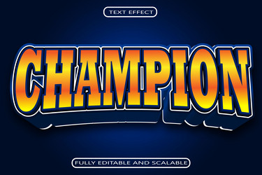 champion editable text effect 3 dimension emboss vector image