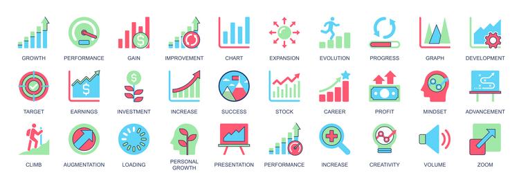 growth icon set in flat color icons web design vector image