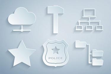 set police badge computer network star folder vector image