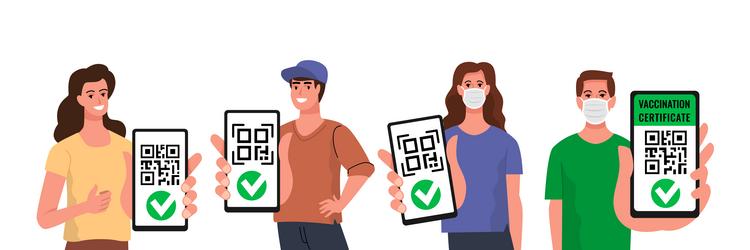 man and woman with smartphone qr code vector image