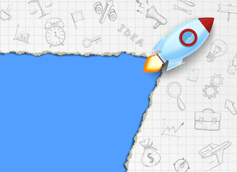 rocket on a background of paper with doodles vector image