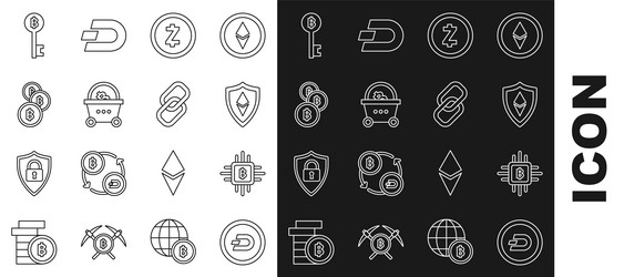 set line cryptocurrency coin dash cpu mining farm vector image