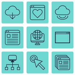 set of 9 world wide web icons includes cursor tap vector image