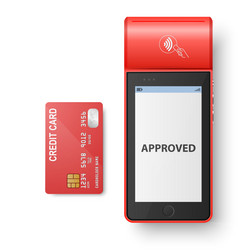 3d red nfc payment machine with approved vector image