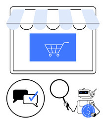 e-commerce storefront with cart icon chatbot vector image