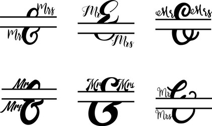 Mr & Mrs Split Initial Monogram Set vector image