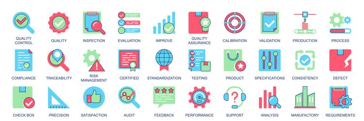 quality control icon set in flat color icons web vector image