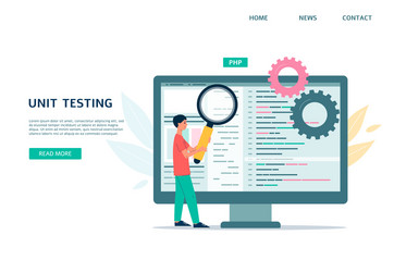 unit testing web page design with tiny man vector image
