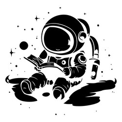 astronaut reading a book on the moon vector image