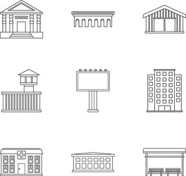 public building icons set outline style vector image