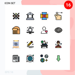 16 universal flat color filled lines set for web vector image