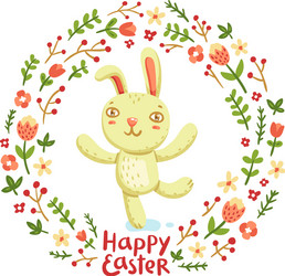 Floral Easter Wreath with Bunny Vector Image
