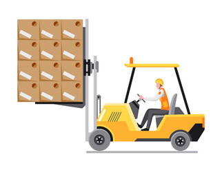 forklift loading pallet boxes side view electric vector image