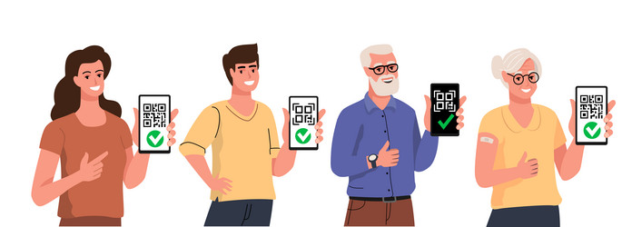 man and woman with smartphone qr code vector image