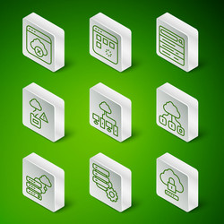 set line cloud computing lock server and gear vector image