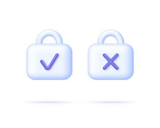 3d lock icons set with check and cross vector image